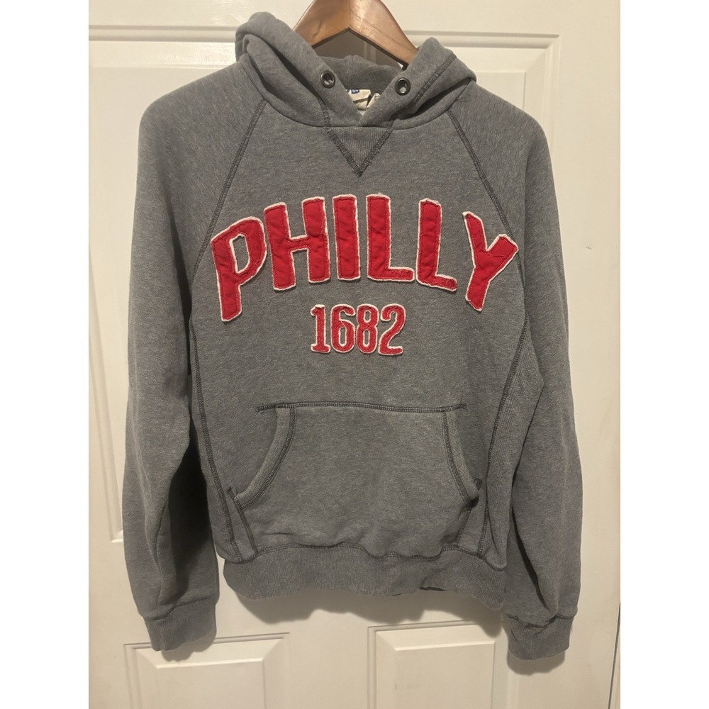 Philly‎ Hoodie Sweatshirt Classic Pullover Hoodie Small Gray Red Blue 84